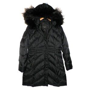 Women's S Talbots Petite  Down Puffer Coat Parka Adj Waist Hood Black